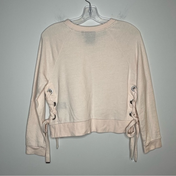 NANETTE Lapore Bow Lace Up Side Crew Neck Sweater Pink Balletcore - Picture 2 of 5